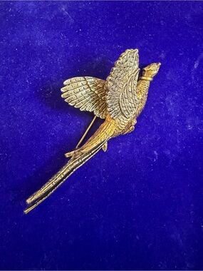 Arthur Pepper Vintage Signed Brooch Flying Pheasant Bird Pin Gold Silver Tone